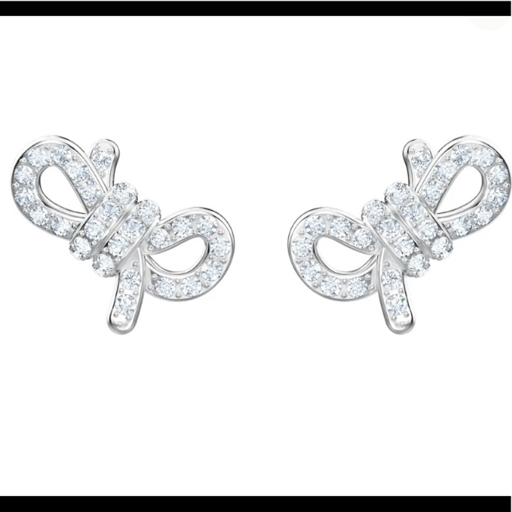 SWAROVSKI Lifelong Bow Pierced Earrings; White; Rhodium Plated
